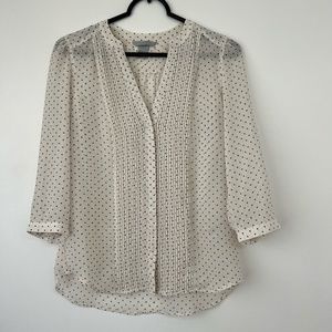 H&M | Polka Dot White and Black Collarless Pleated 3/4 Sleeves Blouse Size XS
